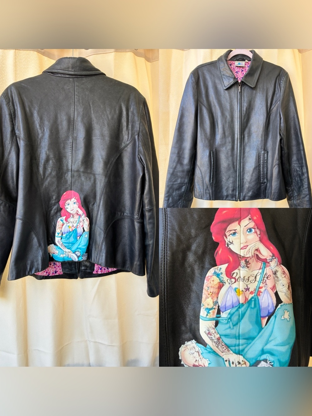 OOAK Vintage Disneyland Resort Hip Hop "Boss Life" Ariel XL Leather Jacket